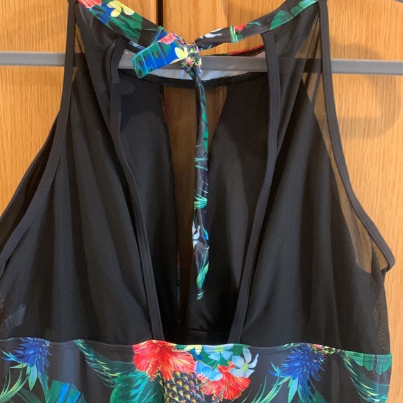 Floral One Piece Mesh Shirred Waistline Pleated Hem Swimsuit Skirt size XXL - Picture 7 of 15